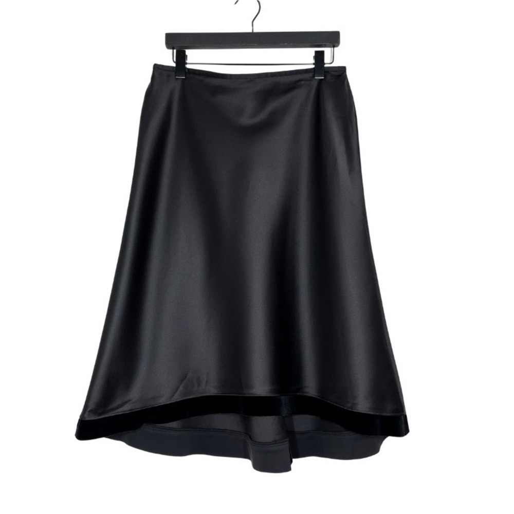 Tadashi Shoji Black Satin A-Line Midi Skirt with Velvet Hem